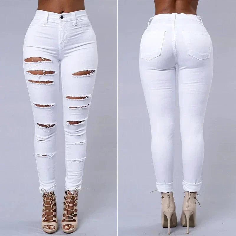 2026 Women's Stretch Skinny Ripped Hole Washed Denim Jeans Female High Waist Pencil Y2k Pants Jeans Ladies Casual Trousers Pants