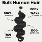 Body Wave  Bulk 100% Human Braiding Hair