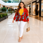 Duma Mbili African Print  Long Sleeved Peplum Red Blouse