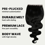 Jet Black Body Wave 6x6 HD Lace Human Hair Closure