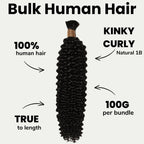 Kinky Curly Bulk 100% Human Braiding Hair
