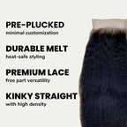 Kinky Straight 4x4 Transparent Lace Human Hair Closure