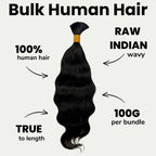 Raw Indian Wavy Bulk 100% Human Braiding Hair