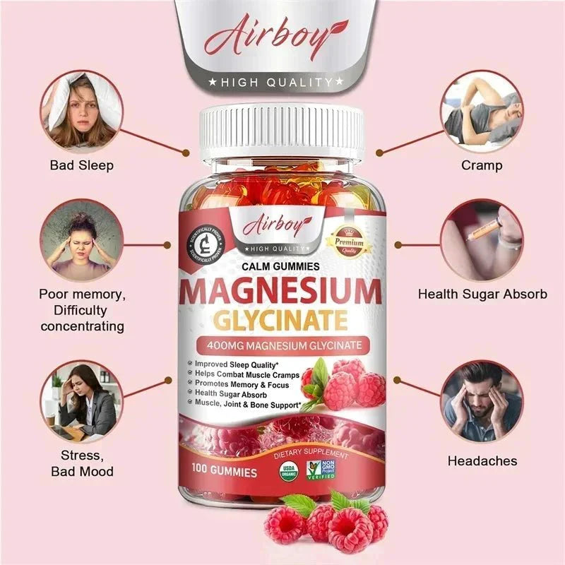 Magnesium Glycinate Gummies - Calm, Relieves Stress, Promotes Sleep, Support Memory, Concentration & Muscle Spasms - 120pcs