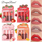 Mini Velvet Matte Lip Gloss Set 4 Piece Long Lasting Non Fading Non Stick Cup Fruit Scented Lip Tint Smooth Lightweight