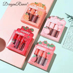 Mini Velvet Matte Lip Gloss Set 4 Piece Long Lasting Non Fading Non Stick Cup Fruit Scented Lip Tint Smooth Lightweight