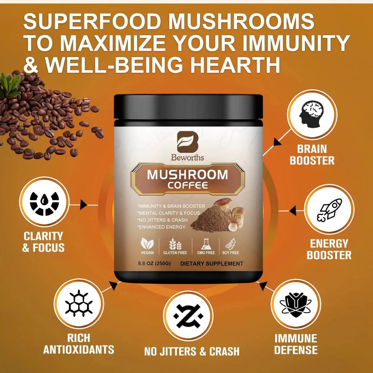Mushroom Coffee - 10 Mushroom Extract Blend for Energy & Immunity