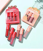 Mini Velvet Matte Lip Gloss Set 4 Piece Long Lasting Non Fading Non Stick Cup Fruit Scented Lip Tint Smooth Lightweight