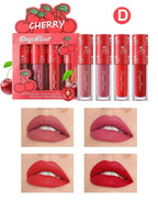 Mini Velvet Matte Lip Gloss Set 4 Piece Long Lasting Non Fading Non Stick Cup Fruit Scented Lip Tint Smooth Lightweight