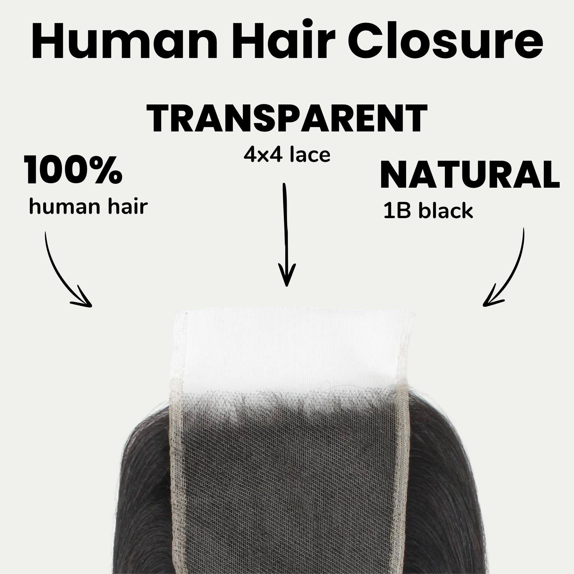 Yaki Straight 4x4 Transparent Lace Human Hair Closure