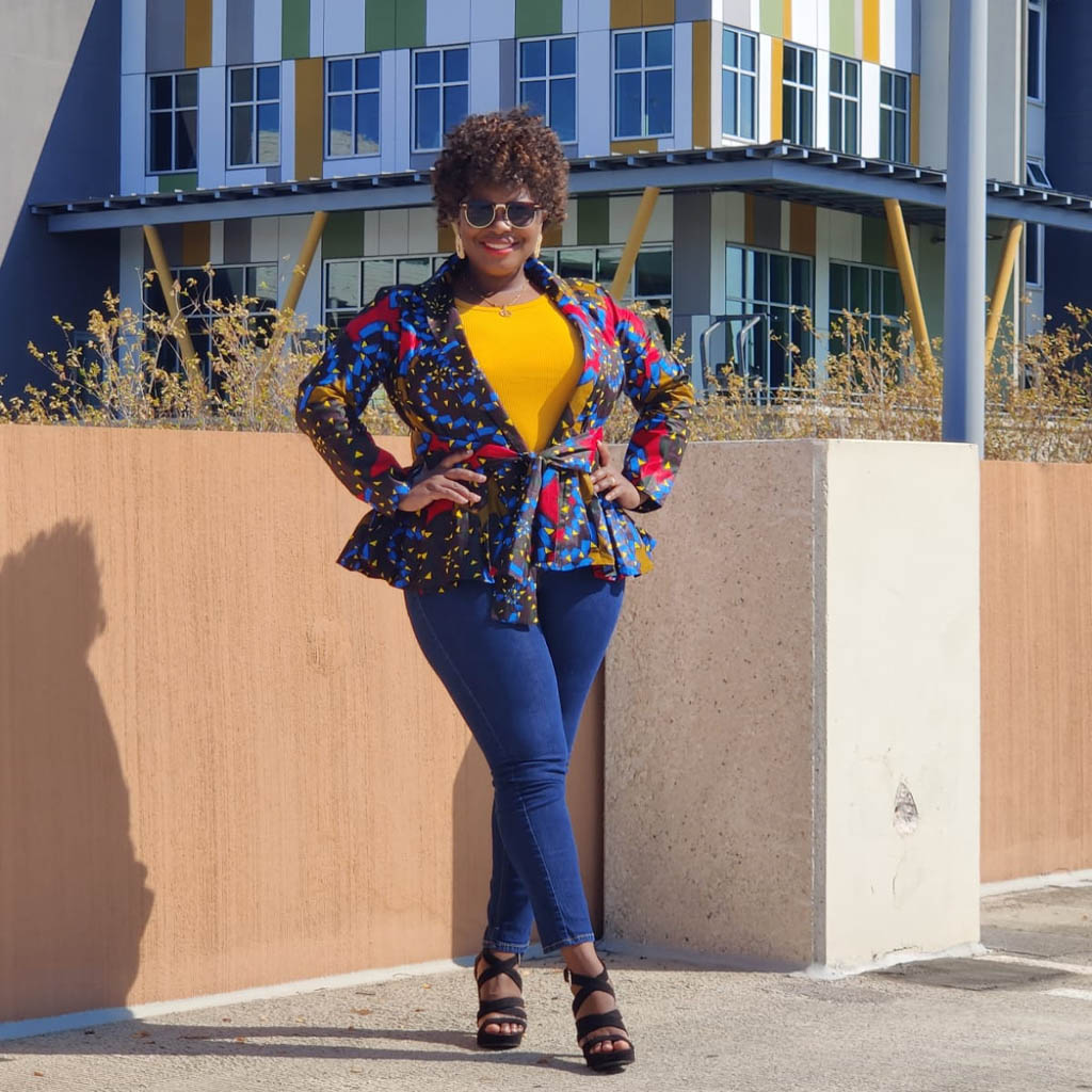 African Print  Long Sleeved Peplum Blouse