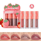 Mini Velvet Matte Lip Gloss Set 4 Piece Long Lasting Non Fading Non Stick Cup Fruit Scented Lip Tint Smooth Lightweight
